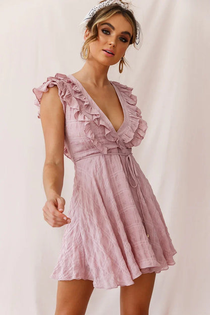 Asher Layered Frill Neckline Mini Dress Blush