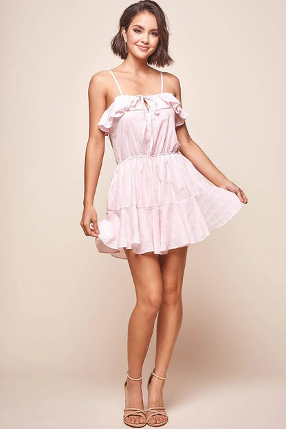 Louisa Elasticated Waist Ruffle Hem Romper Blush