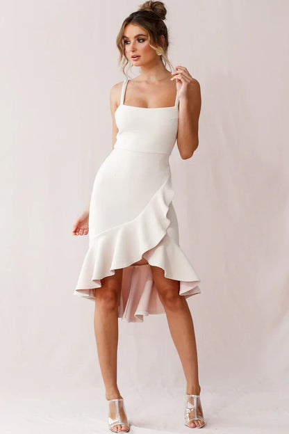 Cartagena High-Low Asymmetric Salsa Dress Beige