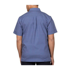 Pikachu Racing Pinstripes Blue Short-Sleeve Button-Up Shirt - Adult